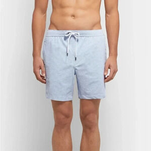 Onia Blue And White Charles Seersucker XXL Swim Trunk 7”